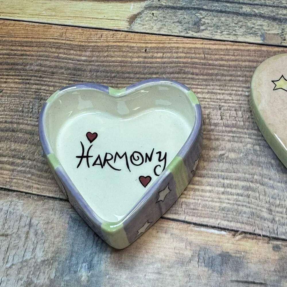 Russ Berrie Angel Painted Heart Shaped Ceramic‎ Trinket Jewelry Box Harmony